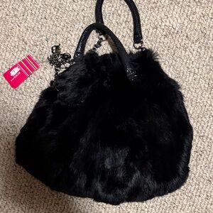 BCBGirls Black Faux Fur Shoulder Bag